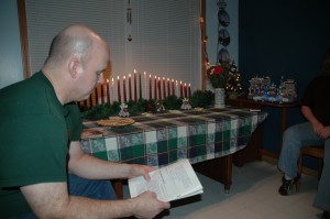 Jim reading Christmas Eve devotions