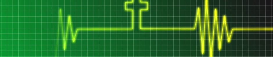 EKG heartbeat, straight line, cross, heart alive