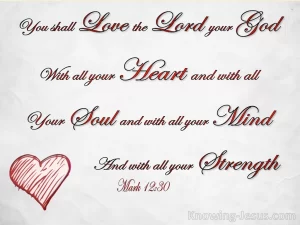 You shall love the Lord your God with all your Heart and with all Your Soul and with all your Mind and with all Your Strength. Mark 12:30